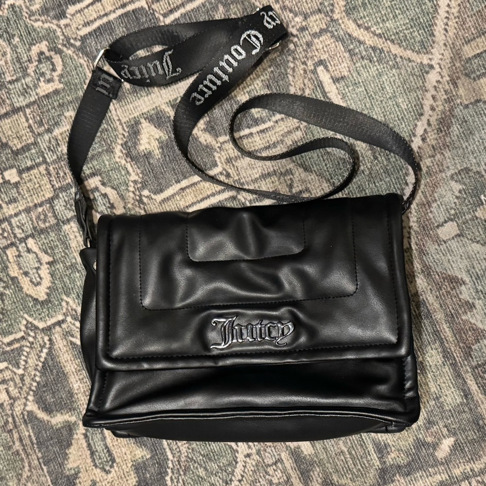 Juicy Couture Black Quilted Crossbody Faux Leather Messenger Bag Purse Designer